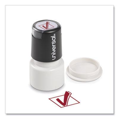 Universal® Round Message Stamp, CHECK MARK, Pre-Inked/Re-Inkable, Red - Flipcost