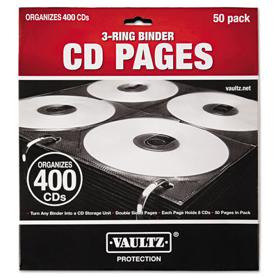 Vaultz® Two-Sided CD Refill Pages for Three-Ring Binder, 8 Disc Capacity, Clear/Black, 50/Pack Flipcost Flipcost