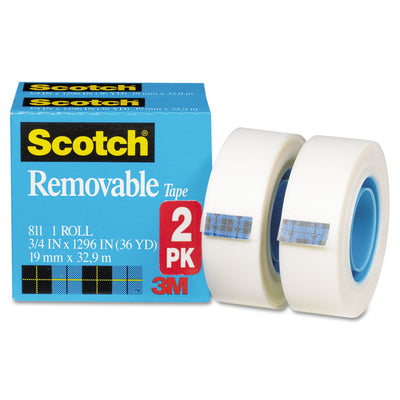 Scotch® Removable Tape, 1" Core, 0.75" x 36 yds, Transparent, 2/Pack - Flipcost
