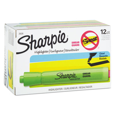 Sharpie® Tank Style Highlighters, Fluorescent Green Ink, Chisel Tip, Green Barrel, Dozen - Flipcost