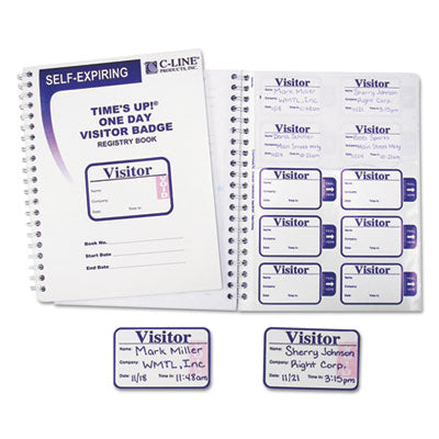 Time's Up Self-Expiring Visitor Badges with Registry Log, 3 x 2, White, 150 Badges/Box Flipcost Flipcost