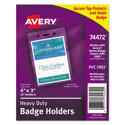 Secure Top Heavy-Duty Badge Holders, Vertical, 3w x 4h, Clear, 25/Pack Flipcost Flipcost