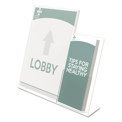 Superior Image Slanted Sign Holder with Side Pocket, 13.5w x 4.25d x 10.88h, Clear Flipcost Flipcost