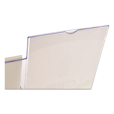 Superior Image Slanted Sign Holder with Side Pocket, 13.5w x 4.25d x 10.88h, Clear Flipcost Flipcost