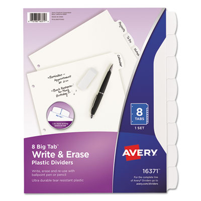 Write and Erase Big Tab Durable Plastic Dividers, 3-Hole Punched, 8-Tab, 11 x 8.5, White, 1 Set Flipcost Flipcost