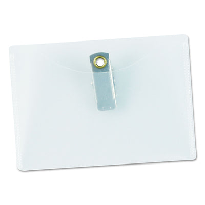 Clear Badge Holders w/Garment-Safe Clips, 2 1/4 x 3 1/2, White Inserts, 50/Box Flipcost Flipcost