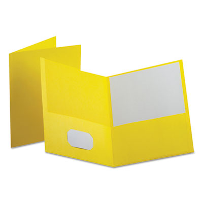 Oxford™ Leatherette Two Pocket Portfolio, 8.5 x 11, Yellow/Yellow, 10/Pack - Flipcost