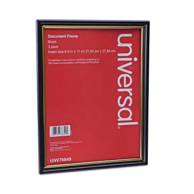 Universal® All Purpose Document Frame, 8.5 x 11 Insert, Black/Gold, 3/Pack - Flipcost