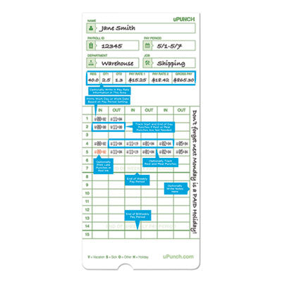 uPunch™ Time Clock Cards for uPunch HN1000/HN3000/HN3600, Two Sides, 7.5 x 3.5, 100/Pack - Flipcost