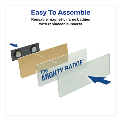 The Mighty Badge Name Badge Holder Kit, Horizontal, 3 x 1, Laser, Gold, 50 Holders/120 Inserts Flipcost Flipcost