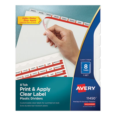 Print and Apply Index Maker Clear Label Plastic Dividers w/Printable Label Strip, 8-Tab, 11 x 8.5, Frosted Clear Tabs, 1 Set Flipcost Flipcost