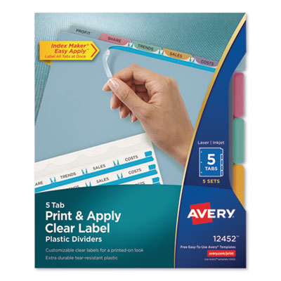 Print and Apply Index Maker Clear Label Plastic Dividers with Printable Label Strip, 5-Tab, 11 x 8.5, Assorted Tabs, 5 Sets Flipcost Flipcost