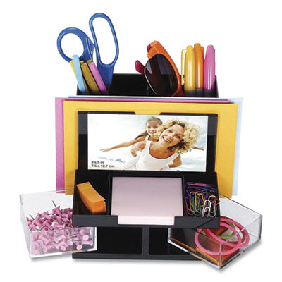 Officemate VersaPlus Desk Organizer,7 Compartments, Plastic, 6.19 x 6.31 x 5.5, Black - Flipcost