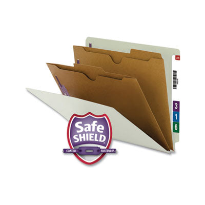 X-Heavy End Tab Pressboard Classification Folders, Six SafeSHIELD Fasteners, 2 Dividers, Letter Size, Gray-Green, 10/Box Flipcost Flipcost