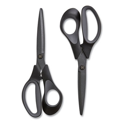 Non-Stick Titanium-Coated Scissors, 8" Long, 3.86" Cut Length, Charcoal Black Blades, Black/Gray Straight Handle, 2/Pack Flipcost Flipcost
