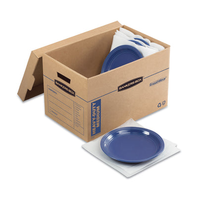 FELLOWES MFG. CO. SmoothMove Kitchen Moving Kit with Dividers + Foam, Half Slotted Container (HSC), Medium, 12.25" x 18.5" x 12", Brown/Blue - Flipcost