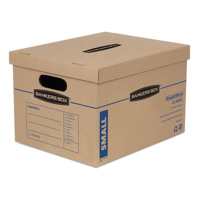 FELLOWES MFG. CO. SmoothMove Classic Moving/Storage Boxes, Half Slotted Container (HSC), Small, 12" x 15" x 10", Brown/Blue, 20/Carton - Flipcost
