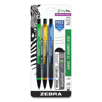 Zebra® Z-Grip Plus Mechanical Pencil, 0.7 mm, HB (#2), Black Lead, Assorted Barrel Colors, 3/Pack Flipcost Flipcost