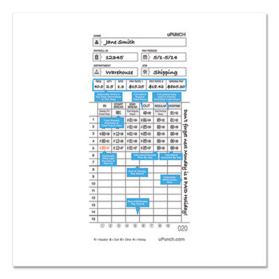 uPunch™ Time Clock Cards for uPunch HN4000, Two Sides, 7.37 x 3.37, 50/Pack - Flipcost