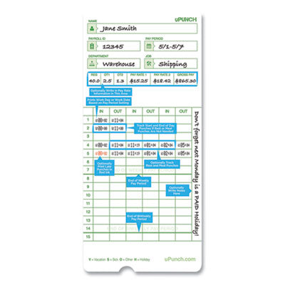 uPunch™ Time Clock Cards for uPunch HN3000, Two Sides, 7.37 x 3.37, 50/Pack - Flipcost