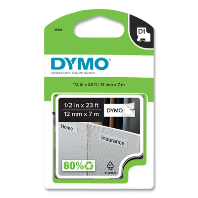 D1 High-Performance Polyester Removable Label Tape, 0.5" x 23 ft, Black on White Flipcost Flipcost