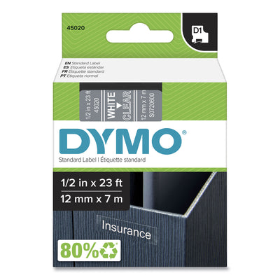 DYMO® D1 High-Performance Polyester Removable Label Tape, 0.5" x 23 ft, White on Clear - Flipcost
