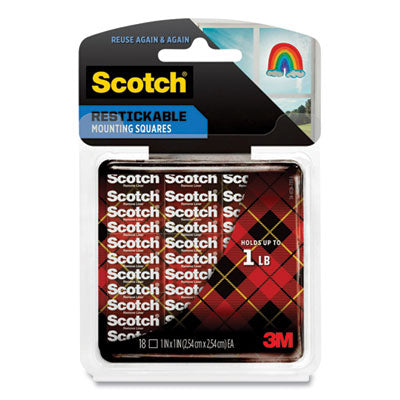 Scotch® Restickable Mounting Tabs, Removable, Repositionable, Holds Up to 1 lb (4 Tabs), 1 x 1, Clear, 18/Pack - Flipcost