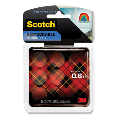 Scotch® Restickable Mounting Tabs, Repositionable, Holds Up to 0.6 lb, 0.88 x 0.88, Clear, 18/Pack - Flipcost