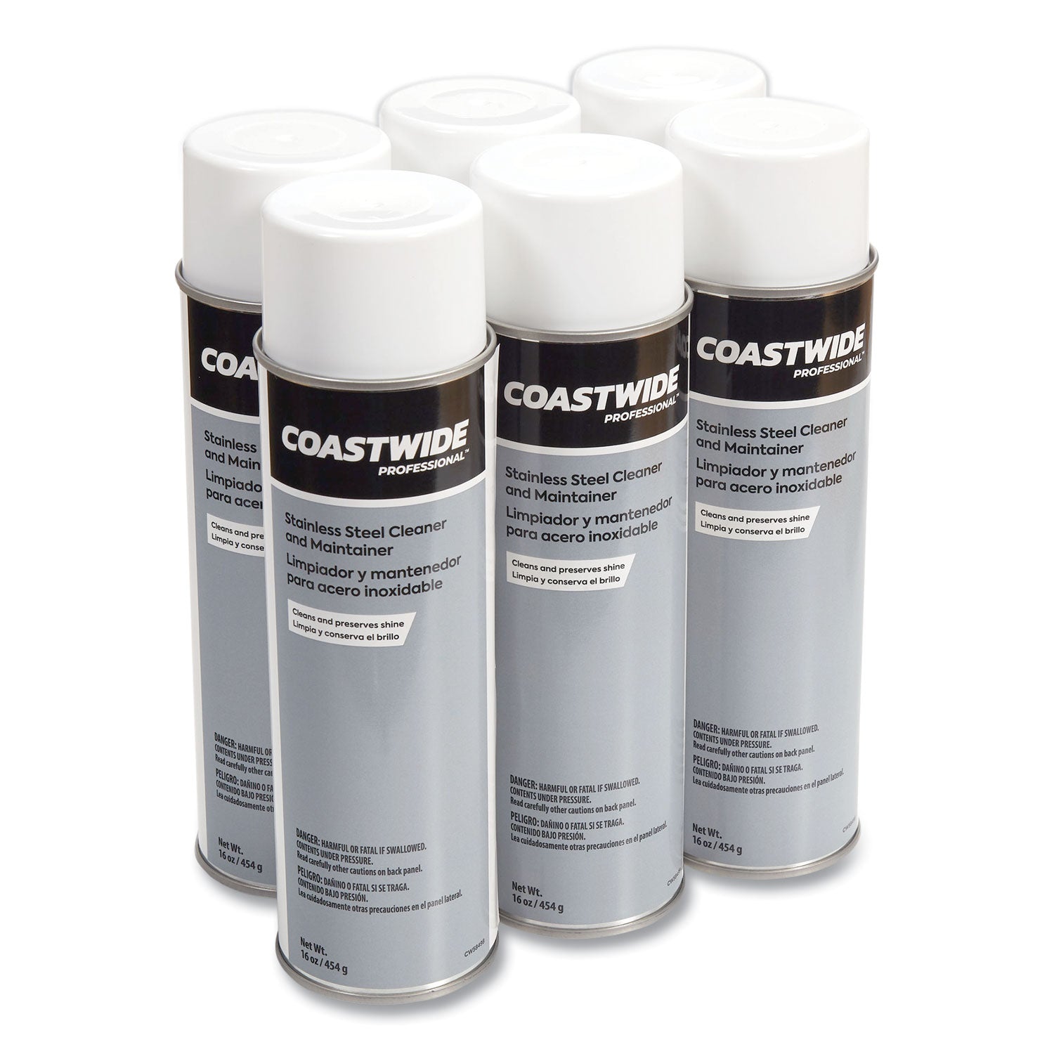 Coastwide Professional„ Stainless Steel Cleaner and Maintainer, Fresh and Clean, 16 oz Aerosol Spray, 6/Carton