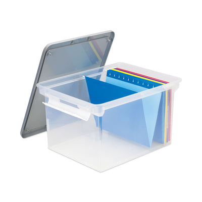 Storex Portable File Tote with Locking Handles, Letter/Legal Files, 18.5" x 14.25" x 10.88", Clear/Silver Flipcost Flipcost