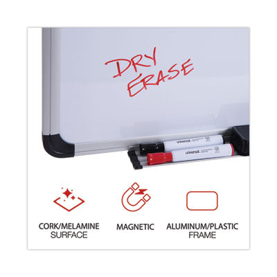Universal® Cork/Dry Erase Board, Melamine, 36 x 24, Tan/White Surface, Gray/Black Aluminum/Plastic Frame Flipcost Flipcost