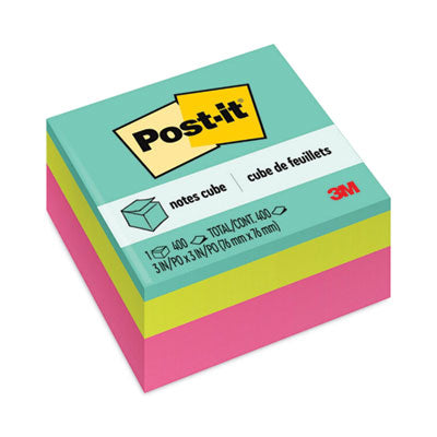 Post-it® Notes Original Cubes, 3" x 3", Aqua Wave Collection, 400 Sheets/Cube - Flipcost