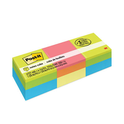 Post-it® Notes Mini Cubes, 1.88" x 1.88", Green Wave and Orange Wave Collections, 400 Sheets/Cube, 3 Cubes/Pack - Flipcost