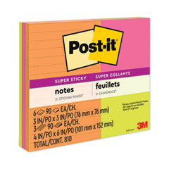 Post-it® Notes Super Sticky Pads in Energy Boost Collection Colors, (6) Unruled 3" x 3" Pads, (3) Note Ruled 4" x 6" Pads, 90 Sheets/Pad, 9 Pads/Set - Flipcost