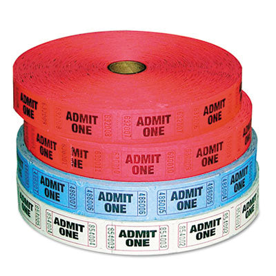 Admit-One Ticket Multi-Pack, 2 Red, 1 Blue, 1 White, 2,000/Roll, 4 Rolls/Pack Flipcost Flipcost