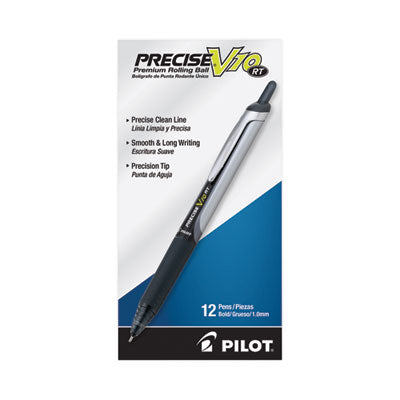 Pilot® Precise V10RT Roller Ball Pen, Retractable, Bold 1 mm, Black Ink, Black Barrel, Dozen - Flipcost