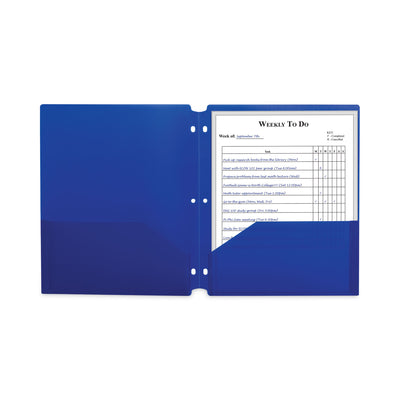 Two-Pocket Heavyweight Poly Portfolio Folder, 3-Hole Punch, 11 x 8.5, Blue, 25/Box Flipcost Flipcost