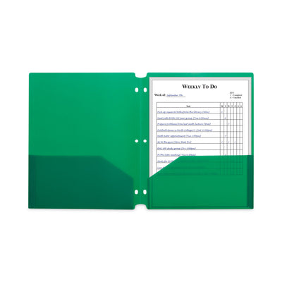 Two-Pocket Heavyweight Poly Portfolio Folder, 3-Hole Punch, 11 x 8.5, Green, 25/Box Flipcost Flipcost