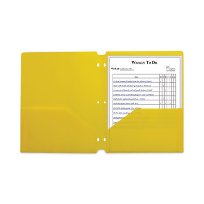 Two-Pocket Heavyweight Poly Portfolio Folder, 3-Hole Punch, 11 x 8.5, Yellow, 25/Box Flipcost Flipcost