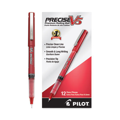 Pilot® Precise V5 Roller Ball Pen, Stick, Extra-Fine 0.5 mm, Red Ink, Red/Clear Barrel, Dozen - Flipcost