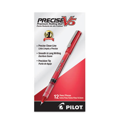 Pilot® Precise V5 Roller Ball Pen, Stick, Extra-Fine 0.5 mm, Red Ink, Red/Clear Barrel, Dozen - Flipcost