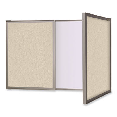 VisuALL PC Whiteboard Cabinet, Beige Fabric Bulletin Board Exterior Doors, 36x24, Aluminum Frame Flipcost Flipcost