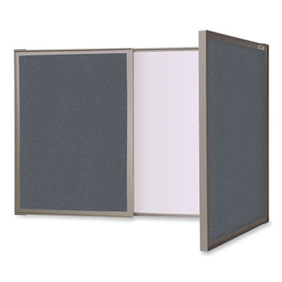 VisuALL PC Whiteboard Cabinet, Gray Fabric Bulletin Board Exterior Doors, 36x24, Aluminum Frame Flipcost Flipcost