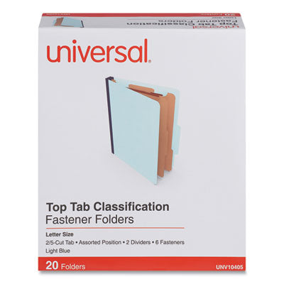 Universal® Six-Section Pressboard Classification Folders, 2.5" Expansion, 2 Dividers, 6 Fasteners, Letter Size, Light Blue, 20/Box Flipcost Flipcost