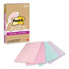 Post-it® Notes Super Sticky 100% Recycled Paper Super Sticky Notes, Ruled, 4" x 6", Wanderlust Pastels, 45 Sheets/Pad, 4 Pads/Pack - Flipcost