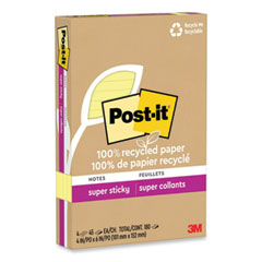 Post-it® Notes Super Sticky 100% Recycled Paper Super Sticky Notes, Ruled, 4" x 6", Canary Yellow, 45 Sheets/Pad, 4 Pads/Pack - Flipcost