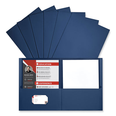 Two-Pocket Portfolio, Embossed Leather Grain Paper, 11 x 8.5, Dark Blue, 25/Box Flipcost Flipcost