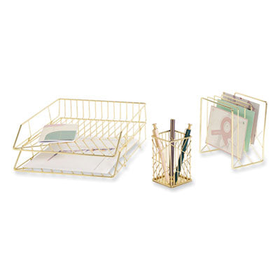 Vena Desktop Organization Kit, 8 Compartments, Letter Sorter, Paper Tray, Pencil Cup, Gold, Metal Flipcost Flipcost