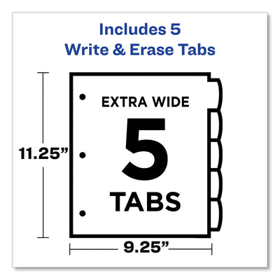 Write and Erase Durable Plastic Dividers with Straight Pocket, 5-Tab, 11.13 x 9.25, White, 1 Set Flipcost Flipcost
