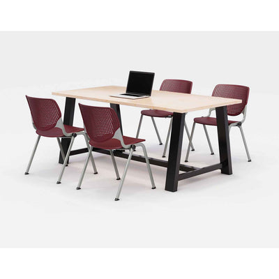 KFI Studios Midtown Dining Table with Four Burgundy Kool Series Chairs, 36 x 72 x 30, Kensington Maple, Ships in 4-6 Business Days Flipcost Flipcost